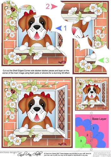 Shell Edged Corner Side Stacker - Through the Window - Cute Little St Bernard Dog
