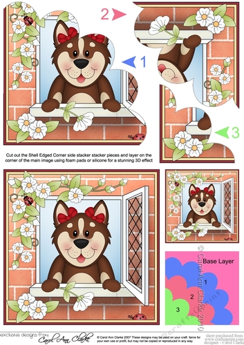 Shell Edged Corner Side Stacker - Through the Window - Cute Little Husky Dog