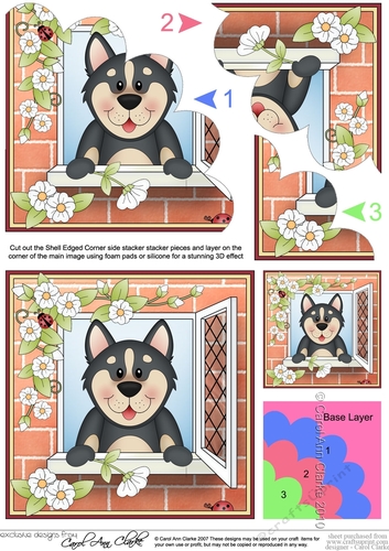 Shell Edged Corner Side Stacker - Through the Window - Cute Little Husky Dog