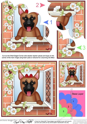Shell Edged Corner Side Stacker - Through the Window - Cute Little German Shepherd Dog