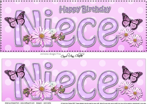 Large DL Happy Birthday NIECE 3D decoupage