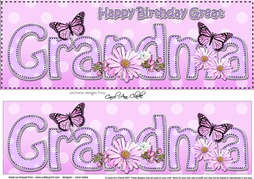 Large DL Happy Birthday GREAT GRANDMA 3D decoupage
