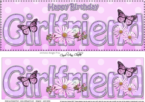 Large DL Happy Birthday GIRLFRIEND 3D decoupage