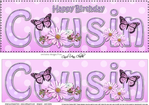 Large DL Happy Birthday COUSIN 3D decoupage