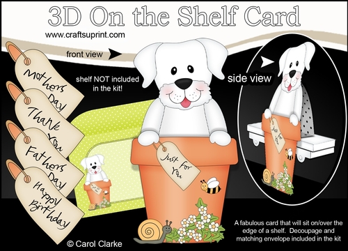 3D On the Shelf Card Kit - Flower Pot Friends Little White Labrador Dog Dash