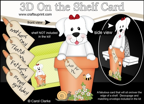 3D On the Shelf Card Kit - Flower Pot Friends Little White Labrador Dog Dinky