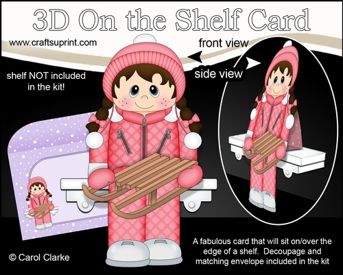3D On the Shelf Card Kit - Winter Sports Little Sledger Marylee