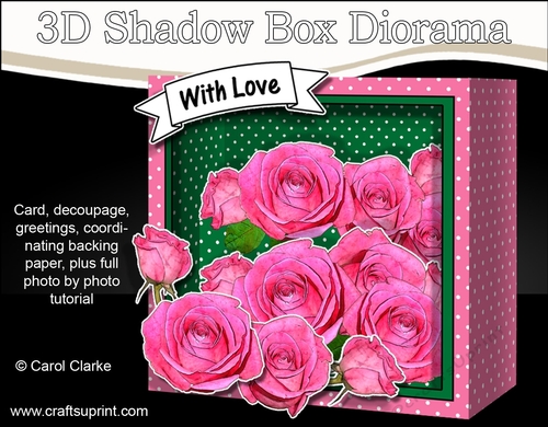 3D Floral Diorama Shadow Box Card Mini Kit  - Pink Roses