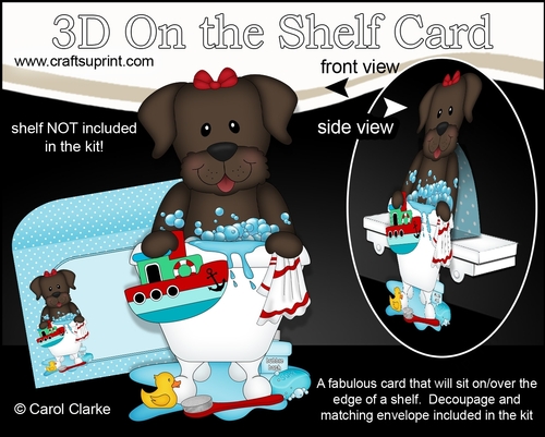 3D On the Shelf Card Kit - Bathtub Buddies - Little Chocolate Labrador Dog Velvet has a Bubble Bath