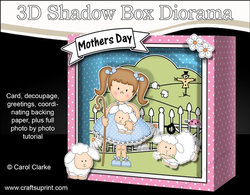 3D Cute Girlz Diorama Shadow Box Card Mini Kit  - Liz has Cute Lambs