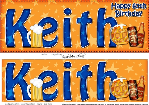 Large DL Happy 60th Birthday KEITH 3D decoupage