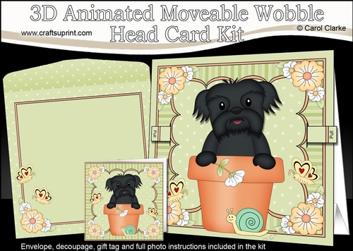 3D Animated Moveable Wobble Head Card Kit - Flower Pot Friends Little Shih Tzu Dog Bo