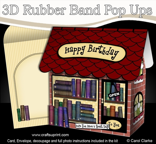 3D Shoppe Pop Up Rubber Band Card Kit  -  The Once Upon a Time Book Shop