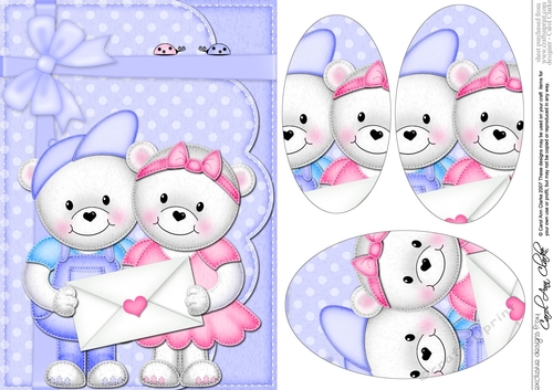 A5 Teddy Tess & Teddy Ed have a Letter Oval Pyramage Topper