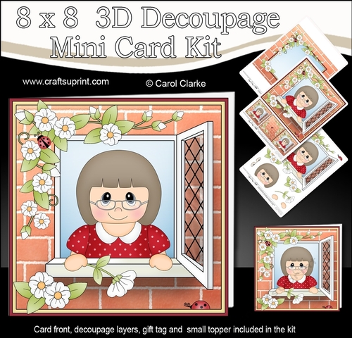 8 x 8 Mini Kit with 3d Decoupage - Through the Window - Older Lady