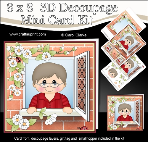 8 x 8 Mini Kit with 3d Decoupage - Through the Window - Older Man 