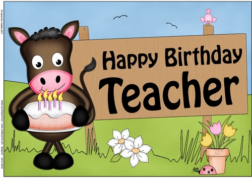 A4 GiGi Horse Happy Birthday TEACHER Topper