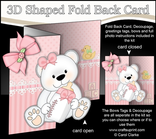 3D Shaped No-Hole Fold Back Mini Kit -   New Baby Girl Teddy