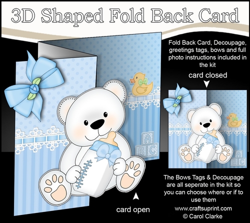 3D Shaped No-Hole Fold Back Mini Kit -   New Baby Boy Teddy