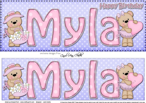 Large DL Happy Birthday MYLA 3D decoupage