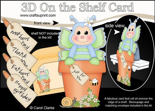 3D On the Shelf Card Kit - Flower Pot Friends Little Butterfly Mist