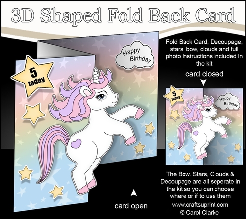 3D Shaped No-Hole Fold Back Mini Kit -   Cute Little Unicorn Sparkle