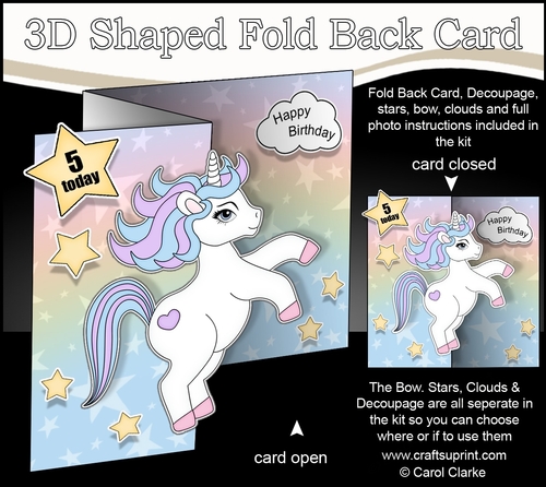 3D Shaped No-Hole Fold Back Mini Kit -   Cute Little Unicorn Magic
