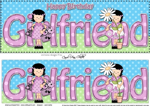 Large DL Happy Birthday GIRLFRIEND 3D decoupage