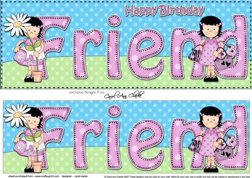 Large DL Happy Birthday FRIEND 3D decoupage