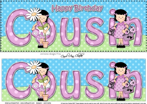 Large DL Happy Birthday COUSIN 3D decoupage
