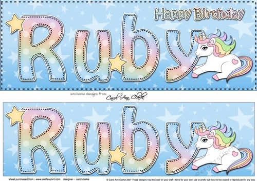 Large DL Happy Birthday RUBY 3D decoupage