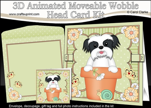 3D Animated Moveable Wobble Head Card Kit - Flower Pot Friends Little Shih Tzu Dog Duke