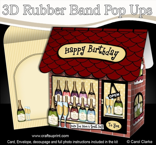 3D Shoppe Pop Up Rubber Band Card Kit  -  The Sparkling Bubbles Champagne Shop
