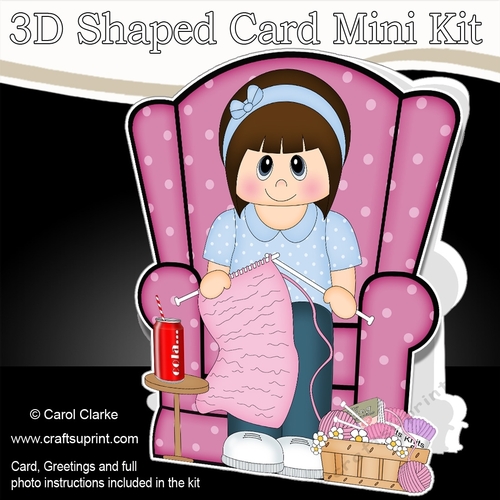 3D Shaped Card  Kit - Young Lady is Knitting