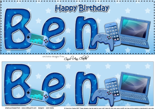 Large DL Happy Birthday BEN 3D decoupage