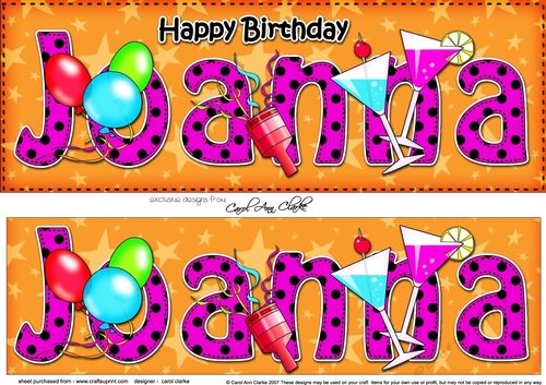 Large DL Happy Birthday JOANNA 3D decoupage