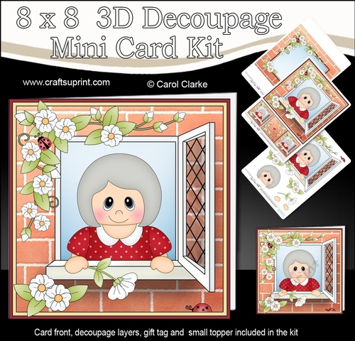8 x 8 Mini Kit with 3d Decoupage - Through the Window - Old Lady