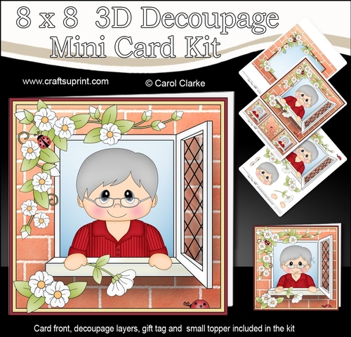 8 x 8 Mini Kit with 3d Decoupage - Through the Window - Old Man