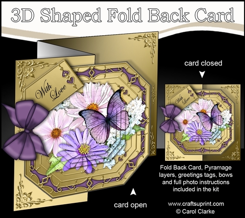 3D Shaped No-Hole Fold Back Pretty Floral Card with Pyramage Mini Kit  -  Butterfly Bouquet
