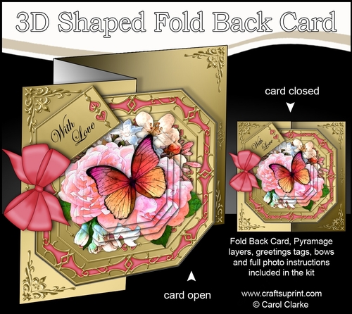 3D Shaped No-Hole Fold Back Pretty Floral Card with Pyramage Mini Kit  -  Butterfly Bouquet