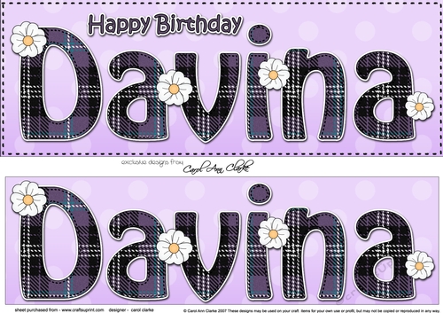 Large DL Happy Birthday DAVINA 3D decoupage