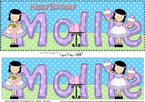 Large DL Happy Birthday MOLLIE 3D decoupage