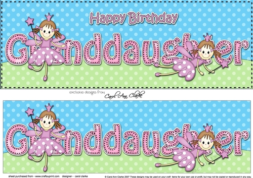 Large DL Happy Birthday GRANDDAUGHTER 3D decoupage