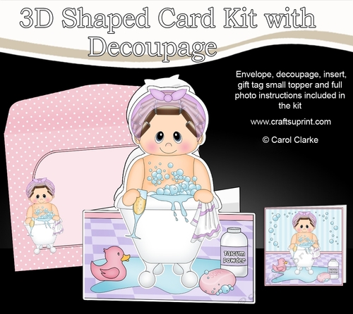 3D Shaped Card  Kit - Bathtub Buddies - Young Lady Renee has a Bubble Bath