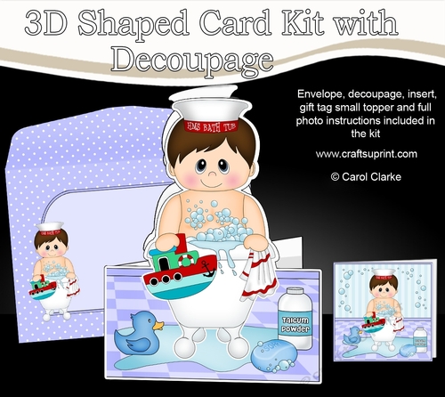 3D Shaped Card  Kit - Bathtub Buddies - Young Man Nickey has a Bubble Bath