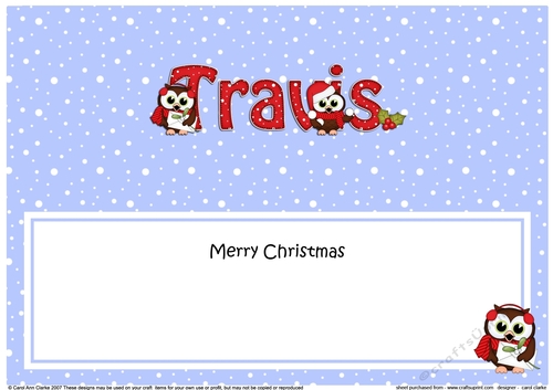 Large DL Merry Christmas TRAVIS insert