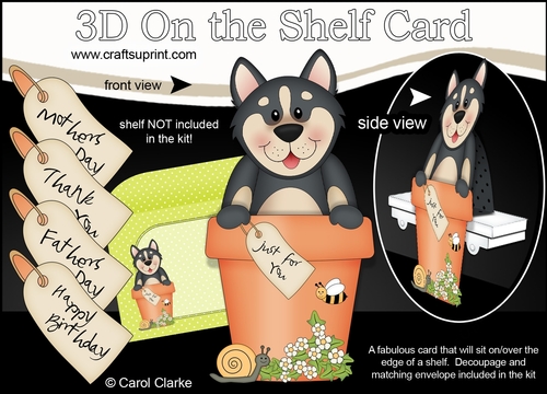 3D On the Shelf Card Kit - Flower Pot Friends Little Husky Dog Chase