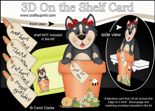 3D On the Shelf Card Kit - Flower Pot Friends Little Husky Dog Misty