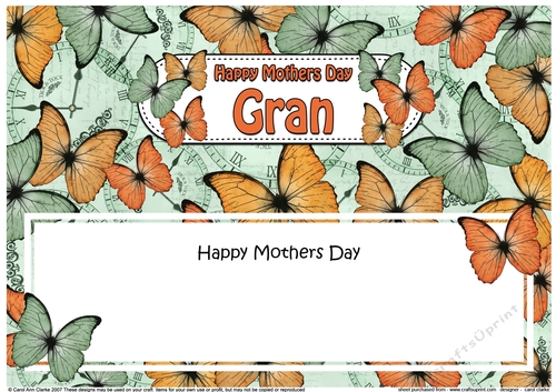 Large DL Happy Mothers Day GRAN Butterflies matching insert