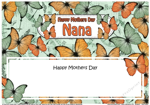 Large DL Happy Mothers Day NANA Butterflies matching insert